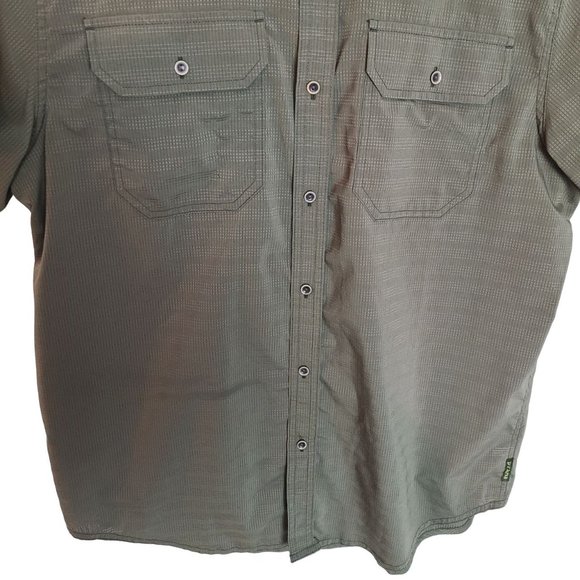 Prana Mens M Green Striped Short Sleeves Button Up Shirt Pockets Casual Collared - Picture 3 of 7